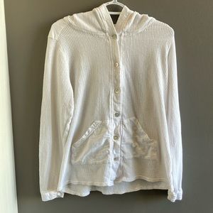 Fenini Women’s White Hooded Button Up Blouse Size Small